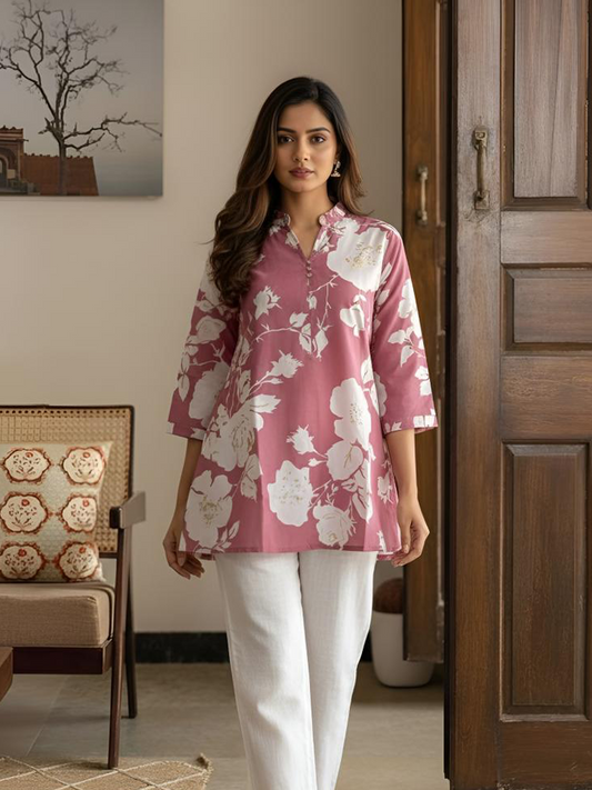 Cotton Floral printed short kurta