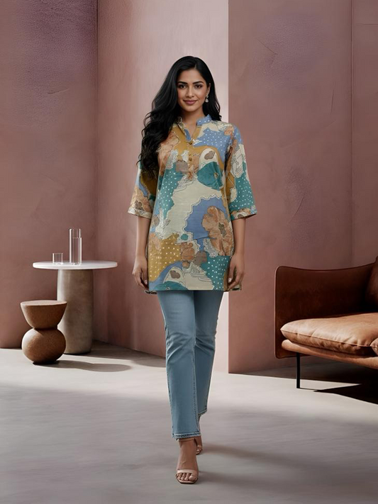 Cotton Linen Floral Short kurta