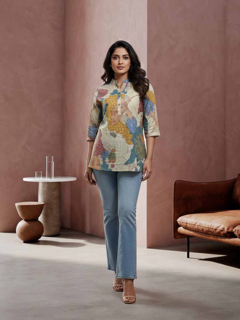 Cotton Linen Printed short kurta