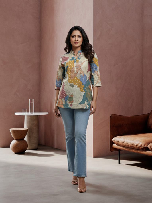 Cotton Linen Printed short kurta