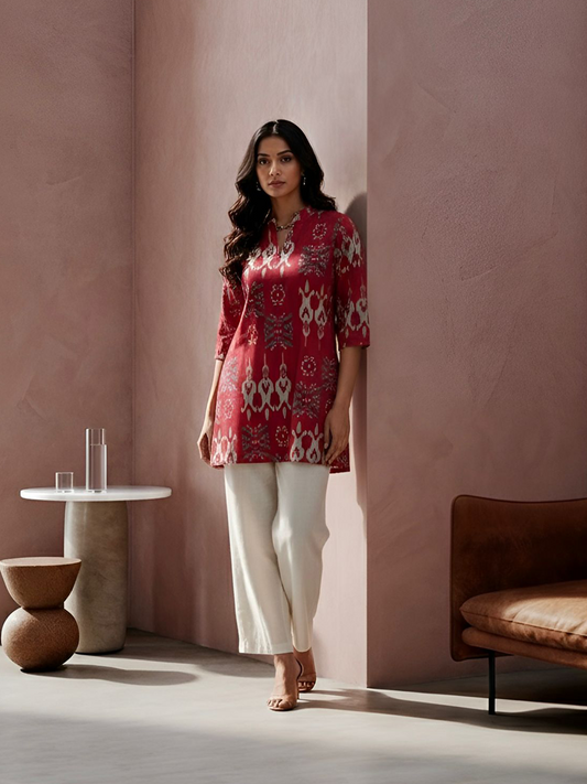 Cotton Ikat printed short kurta