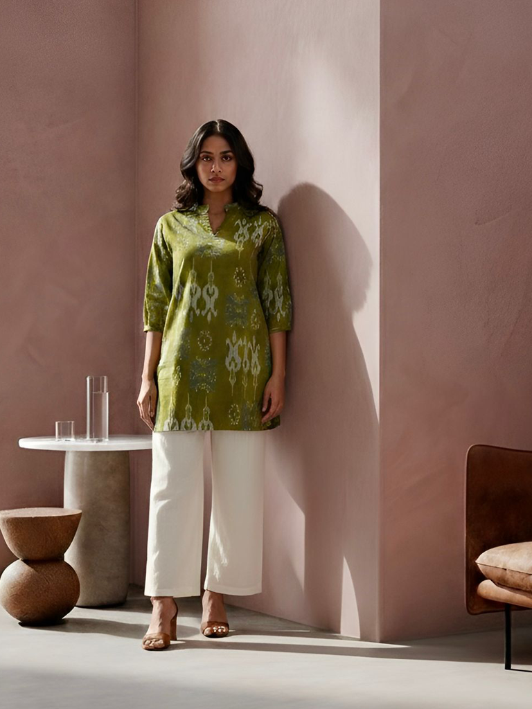 Cotton Ikat Printed Short Kurta