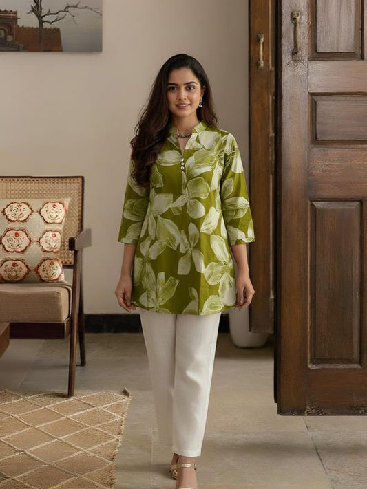 Cotton Leaf printed short kurta
