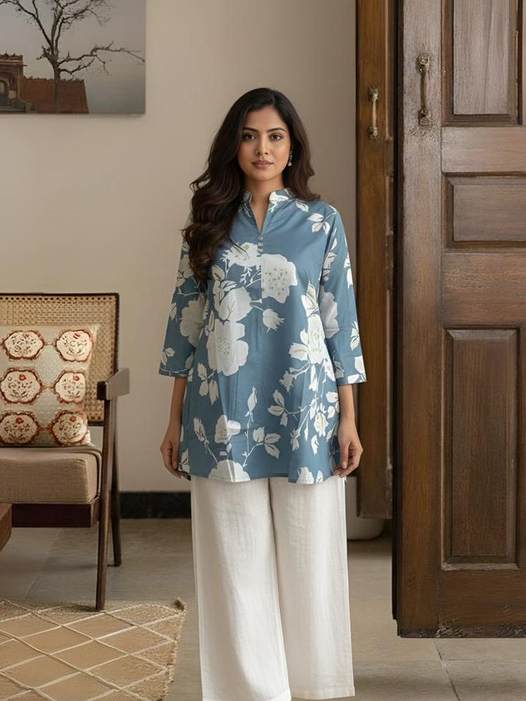 Cotton Floral printed short kurta