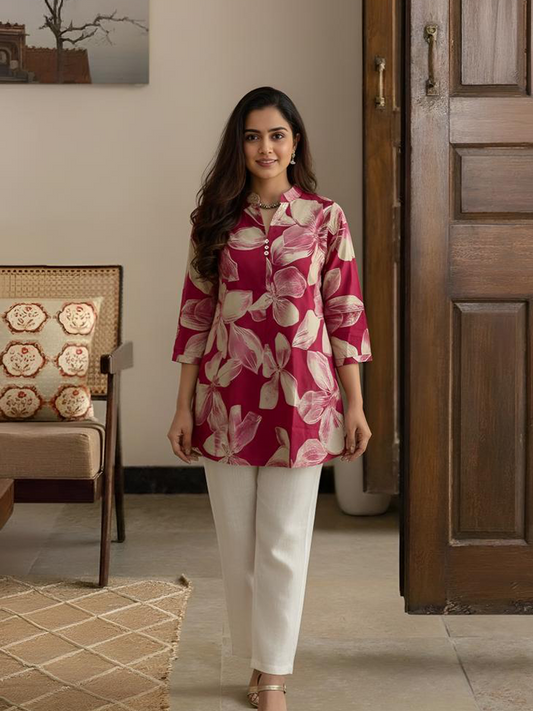 Cotton Leaf printed short kurta