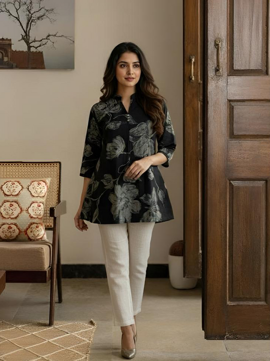 Cotton Floral printed short kurta